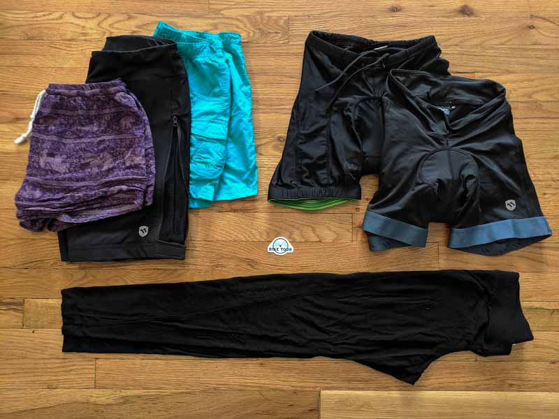 bike tour packing list - bottoms