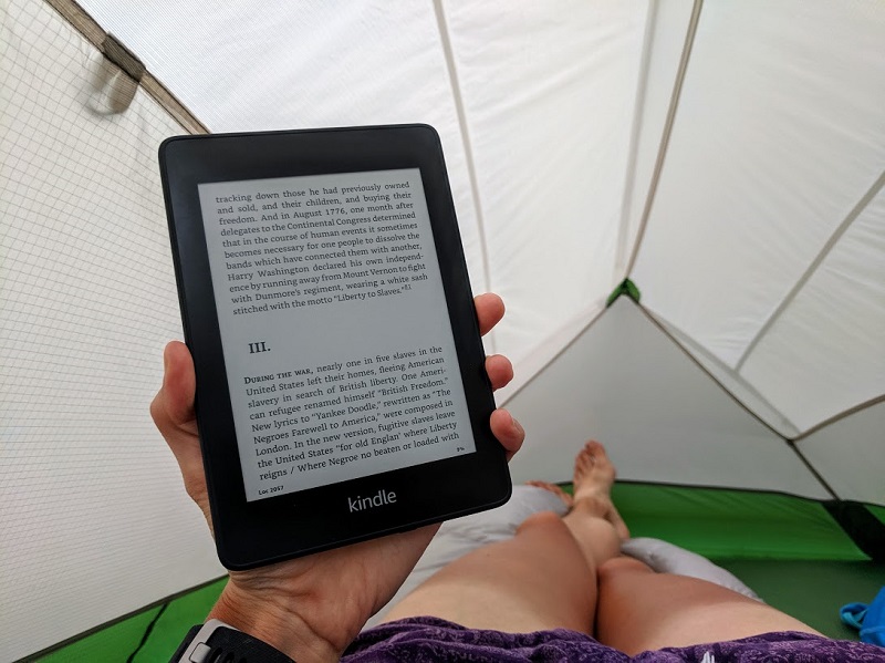 reading in a tent
